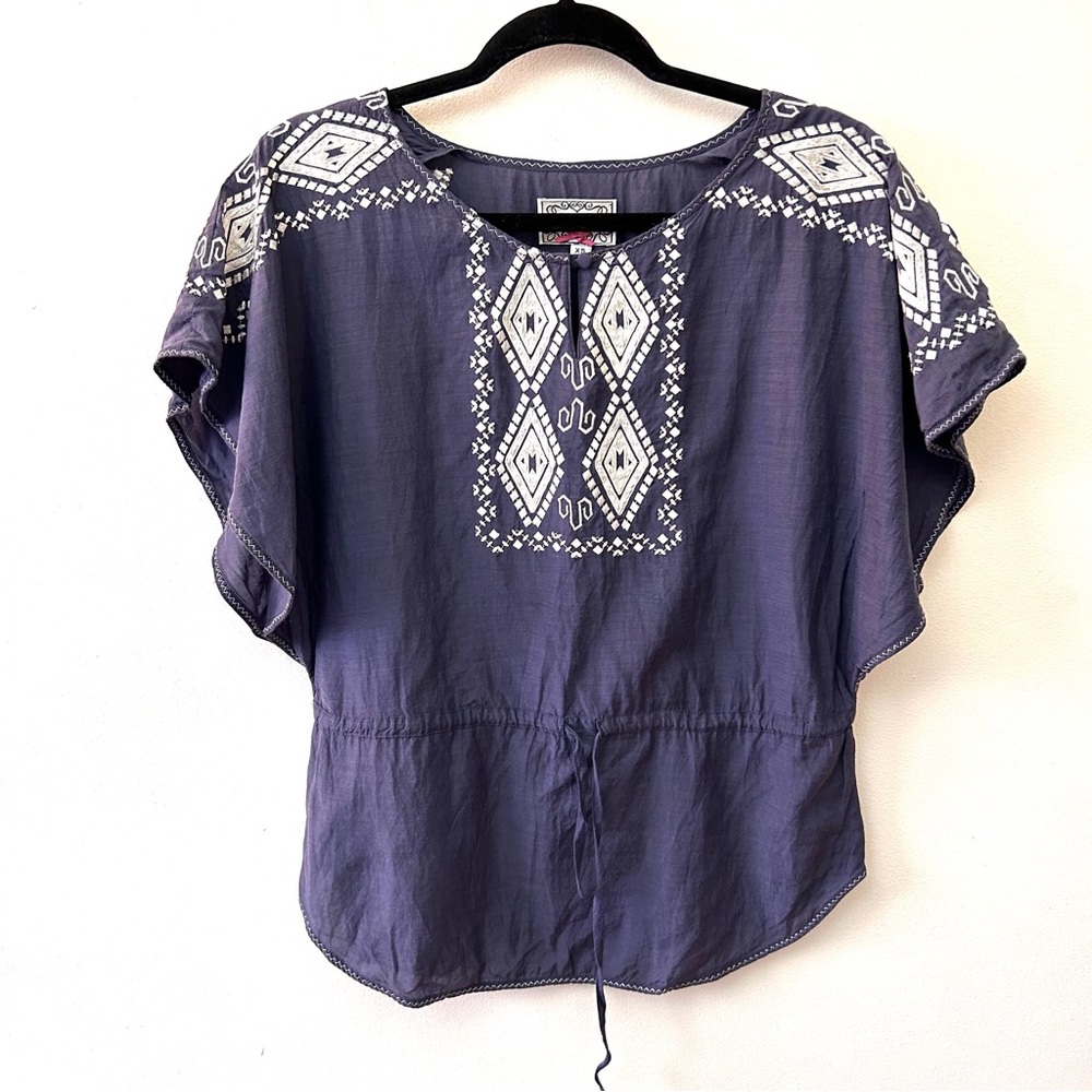 Yoana Baraschi embroidered cap sleeve drawstring waist shirt size XS